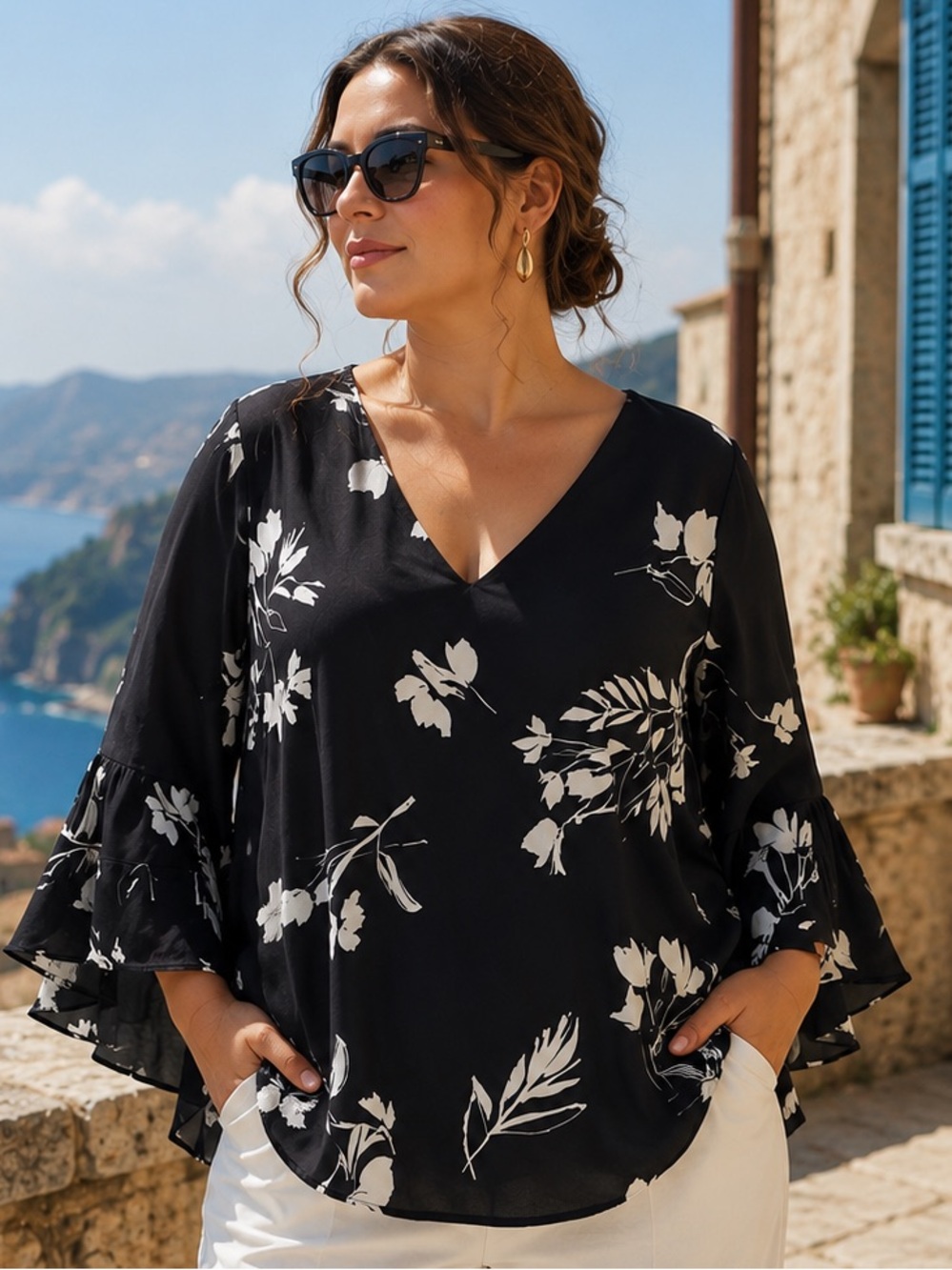 Vince Camuto Black and White Floral Blouse 🖤🖤 - Picture 16 of 16